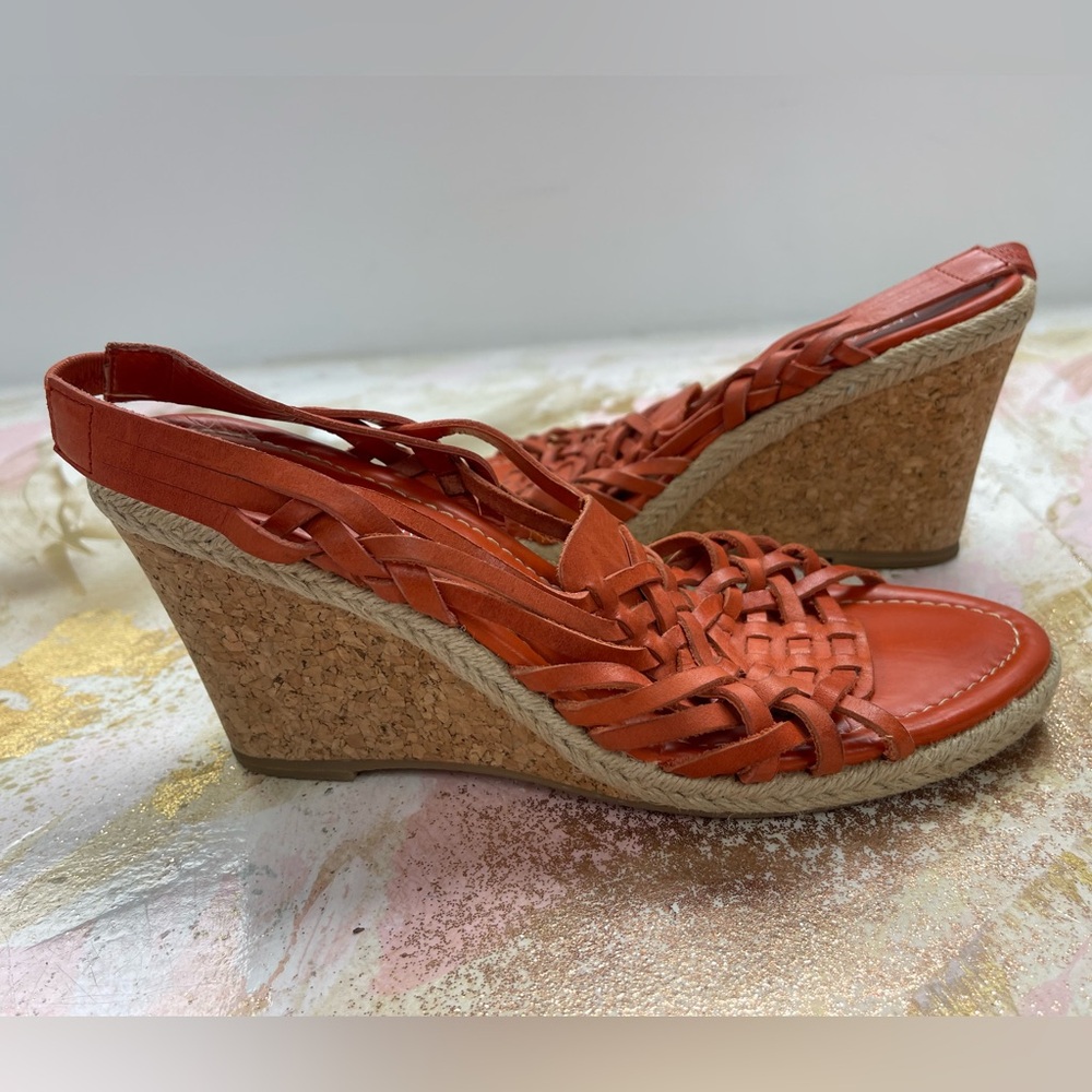 Enzo Angiolini orange braided cork wedges 8.5